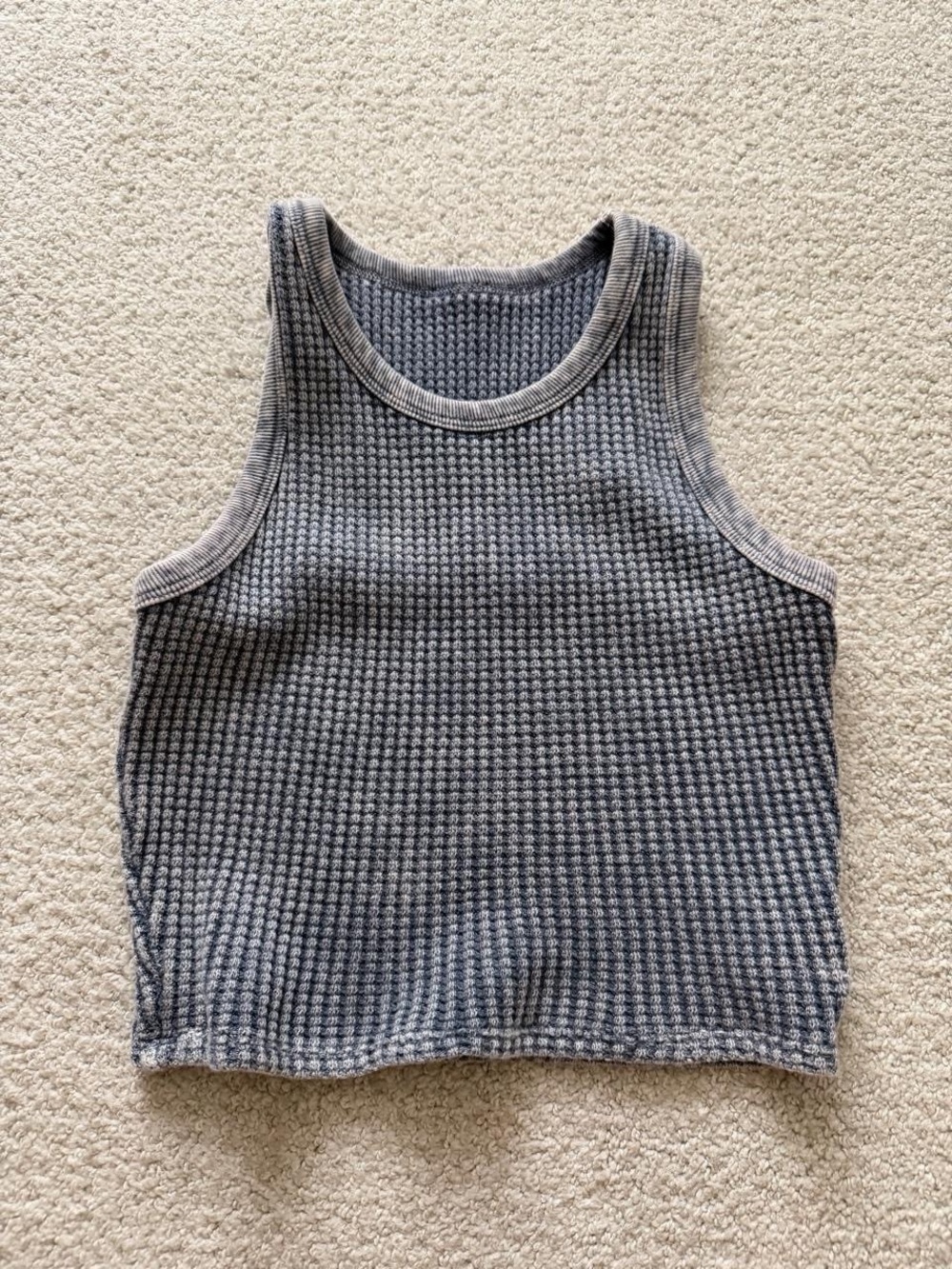 Waffle Knit Sleeveless Tank Top - Gray